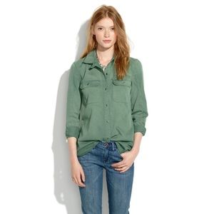 madewell olive green ex-boyfriend utility shirt